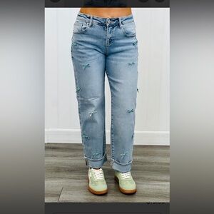 Women's risen Light Jeans with Bow Accents